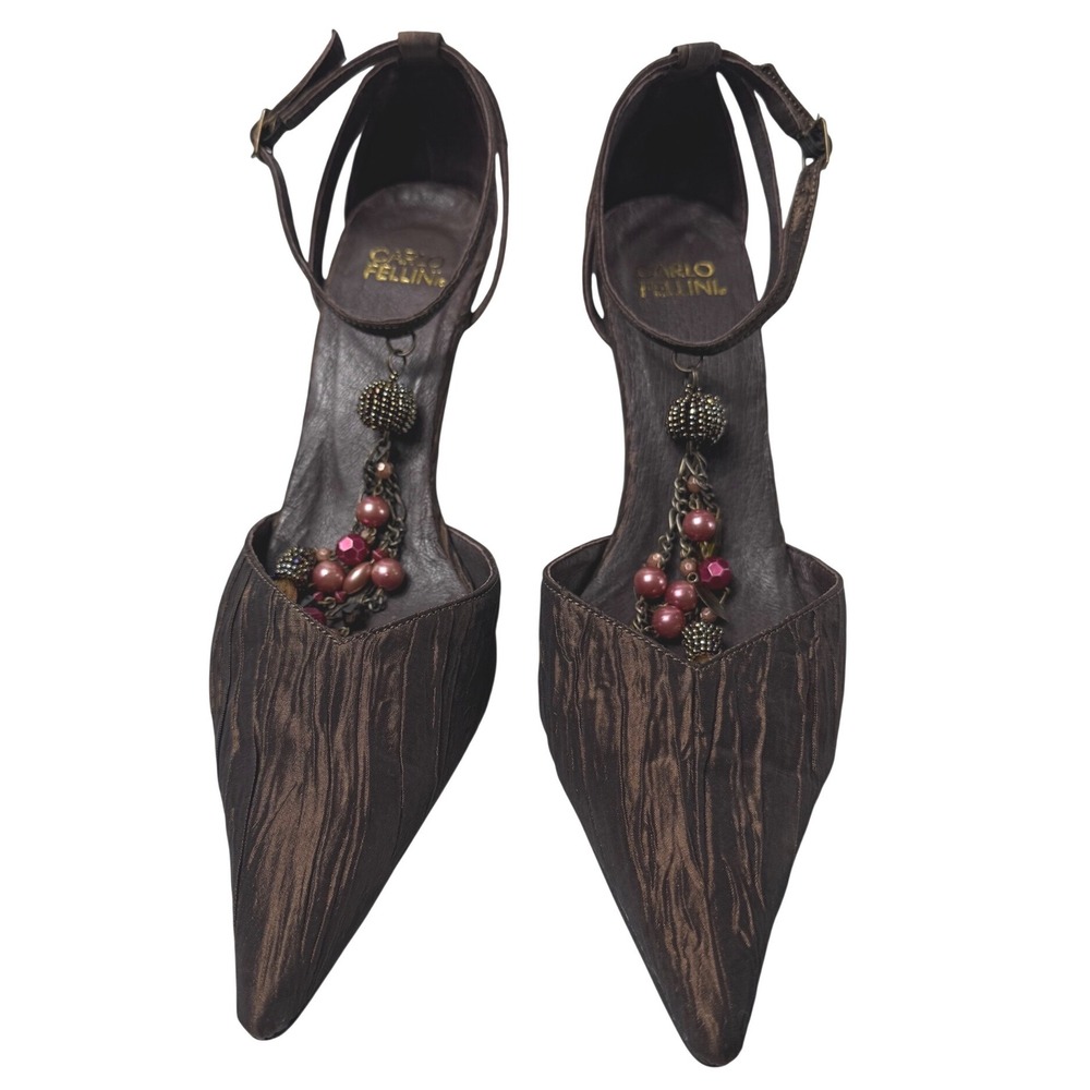 Carlo Fellini Women's Brown Ruched Pointed Toe Ankle Strap Heels‎